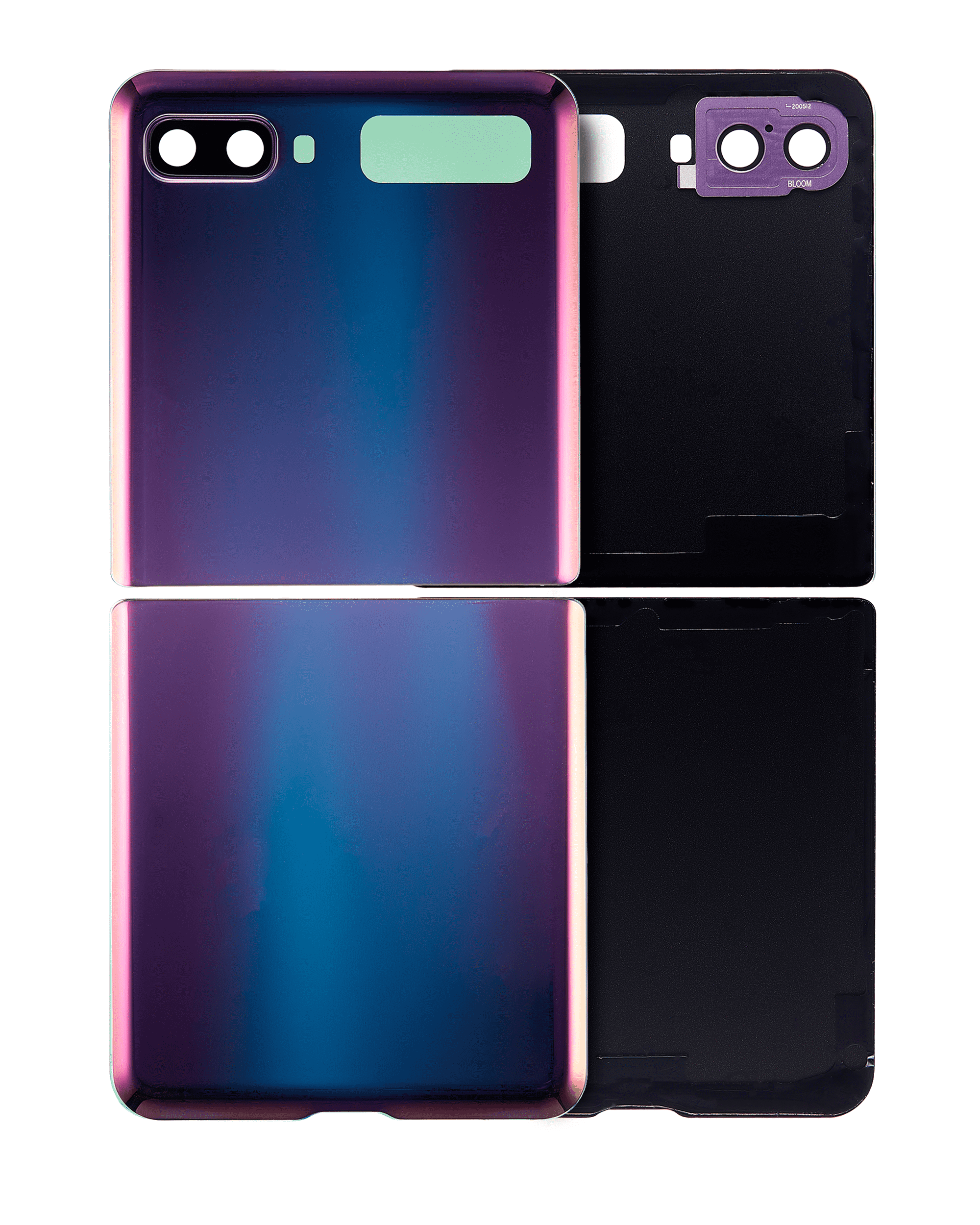 Top & Bottom Back Cover Glass With Camera Lens Compatible For Samsung Galaxy Z Flip 4G (F700) / Z Flip 5G (F707) (Aftermarket Plus) (Mirror Purple)