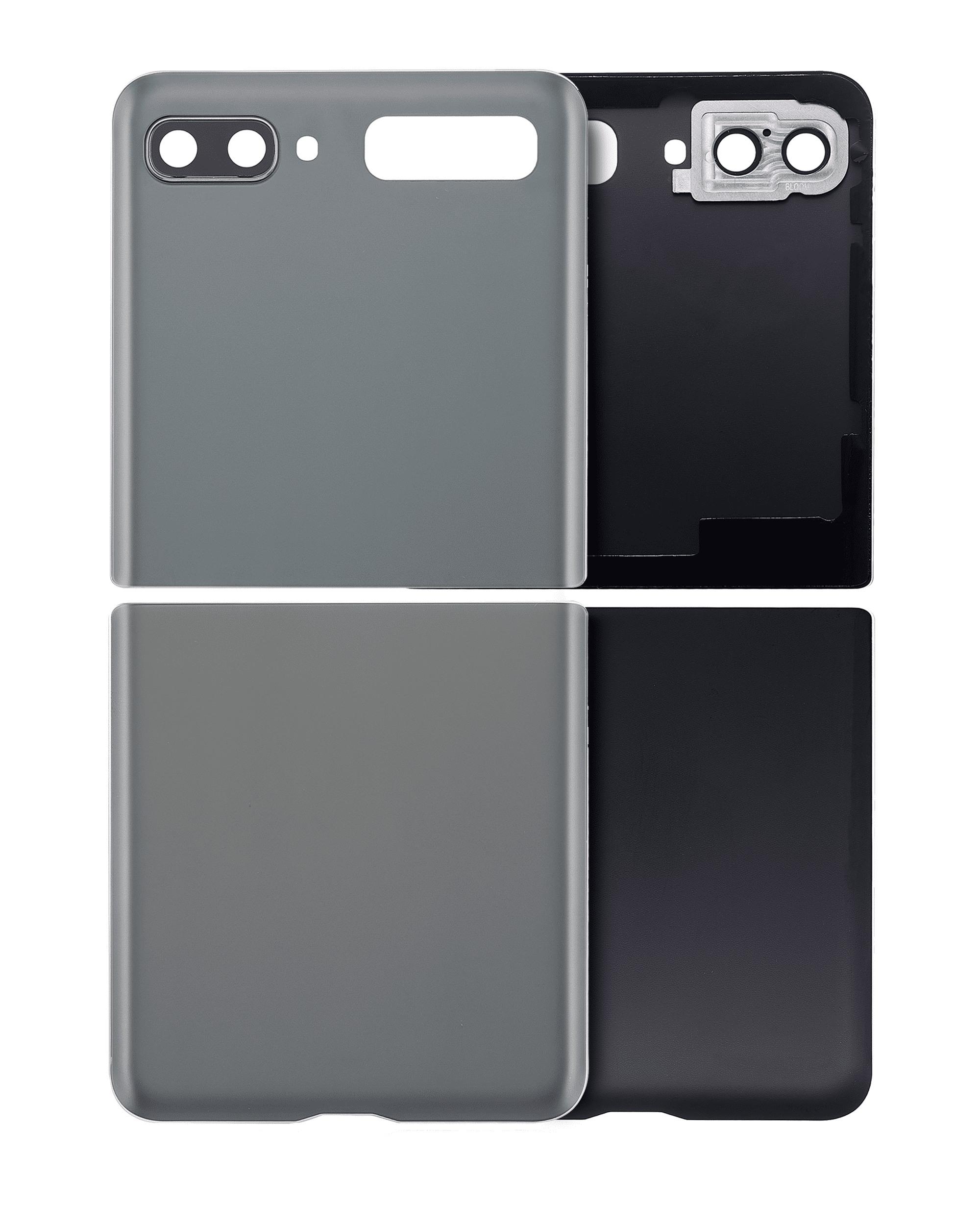 Top & Bottom Back Cover Glass With Camera Lens Compatible For Samsung Galaxy Z Flip 4G (F700) / Z Flip 5G (F707) (Aftermarket Plus) (Mystic Gray)
