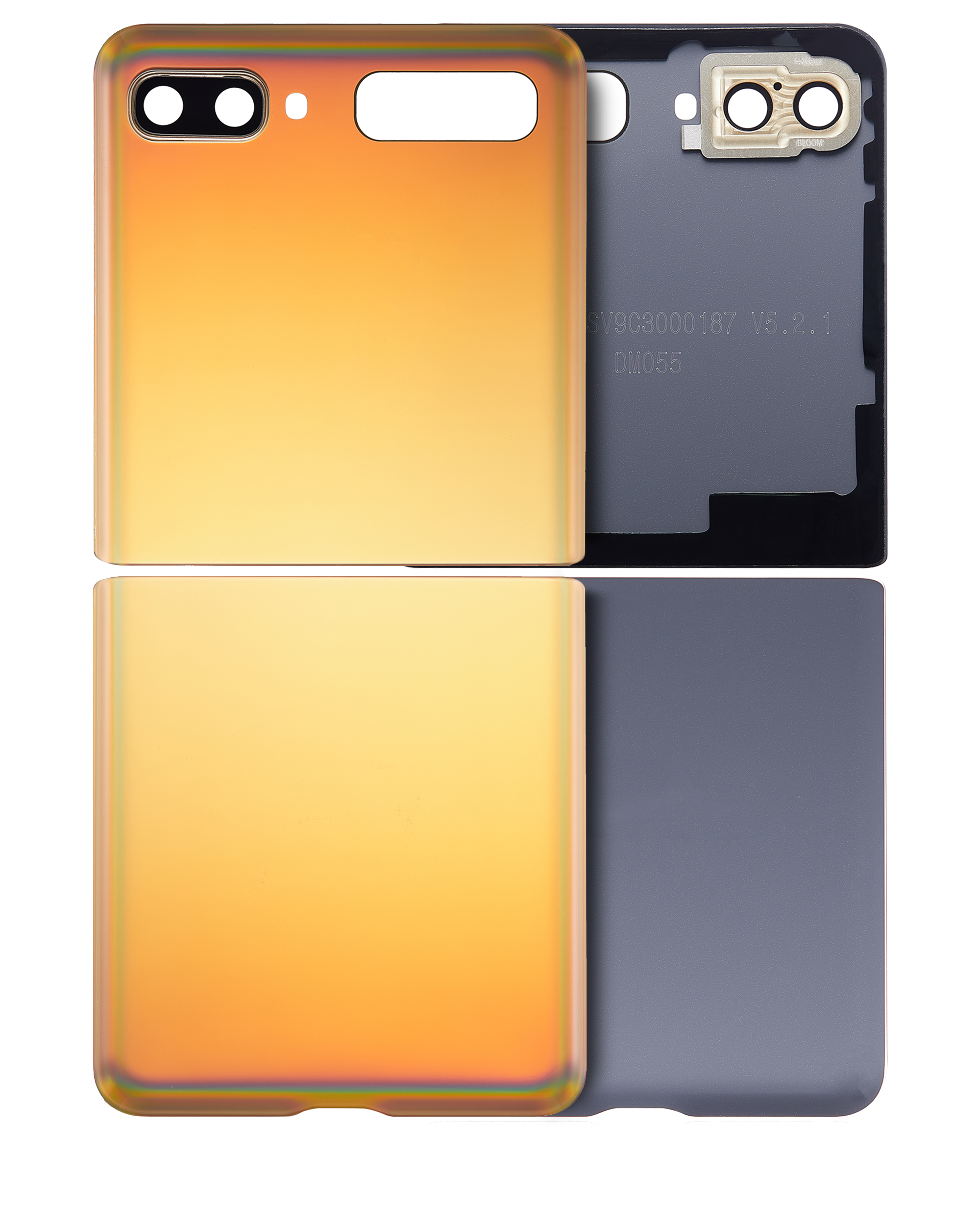 Top & Bottom Back Cover Glass With Camera Lens Compatible For Samsung Galaxy Z Flip 4G (F700) / Z Flip 5G (F707) (Aftermarket Plus) (Mirror Gold)