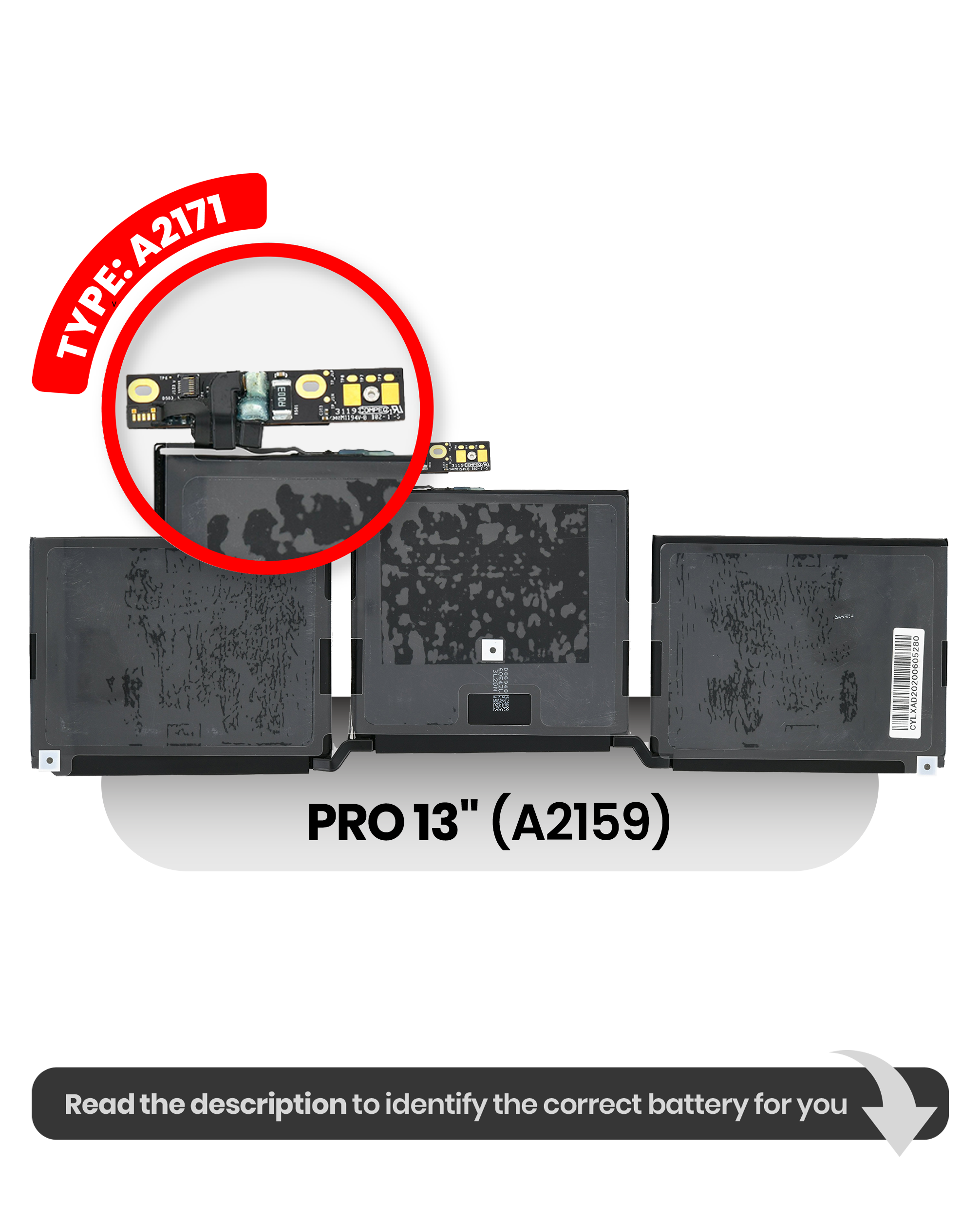 Battery (A2171) Compatible For Macbook Pro 13" (A2159 / Emc 3301) (A2338 / Emc 8162) (A2289 / Emc 3456)