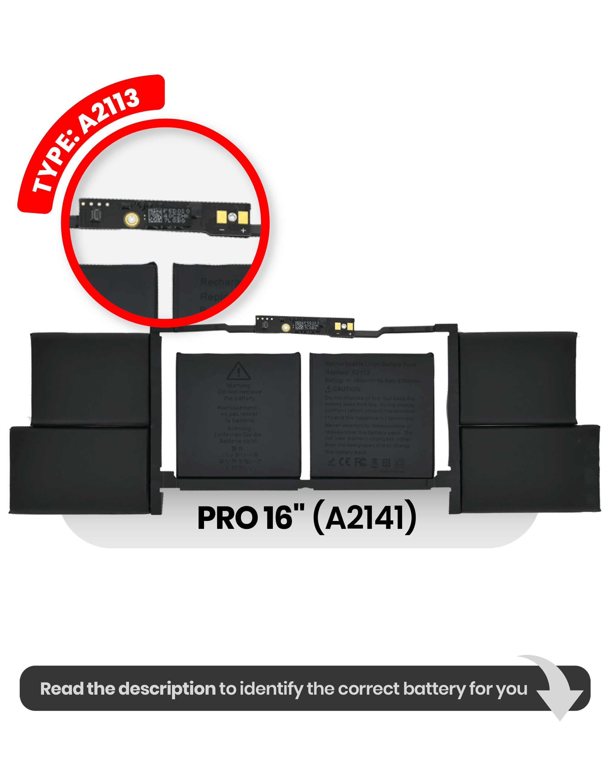 Battery (A2113) Compatible For Macbook Pro 16" (A2141 / 2019)