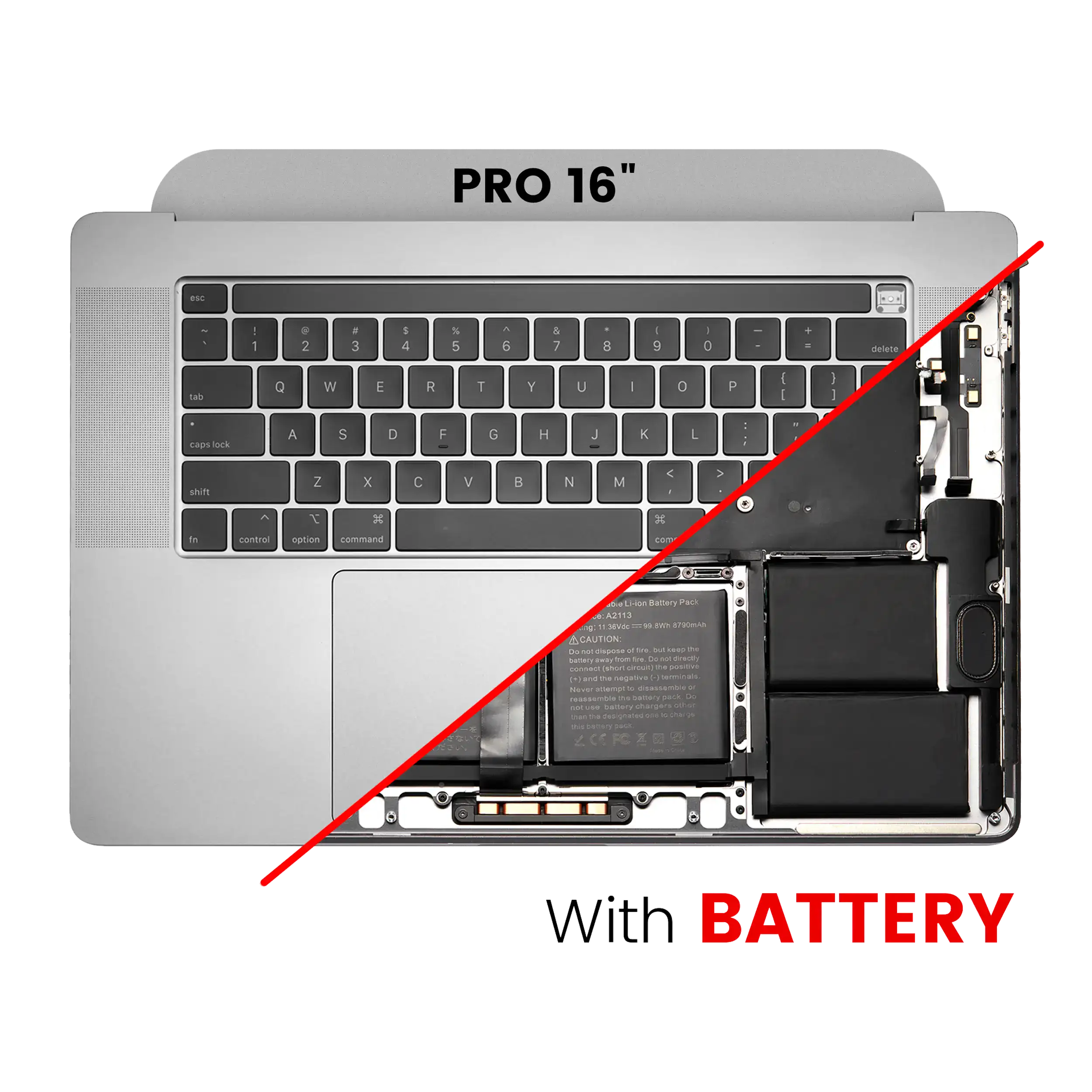 Top Case Assembly With Battery And Keyboard Compatible For Macbook Pro 16" (A2141 / Mid 2019) (Us English) (Used  Pull: Grade B/C) (Space Gray)
