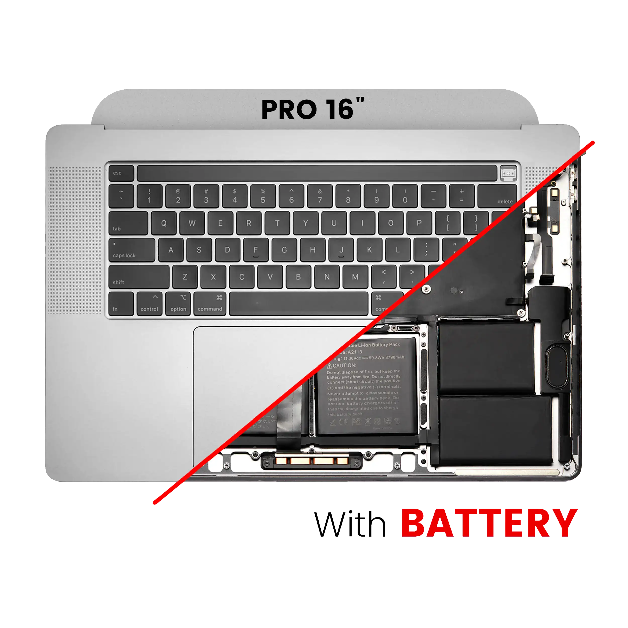 Top Case Assembly With Battery And Keyboard Compatible For Macbook Pro 16" (A2141 / Mid 2019) (Us English) (Used  Pull: Grade A) (Silver)