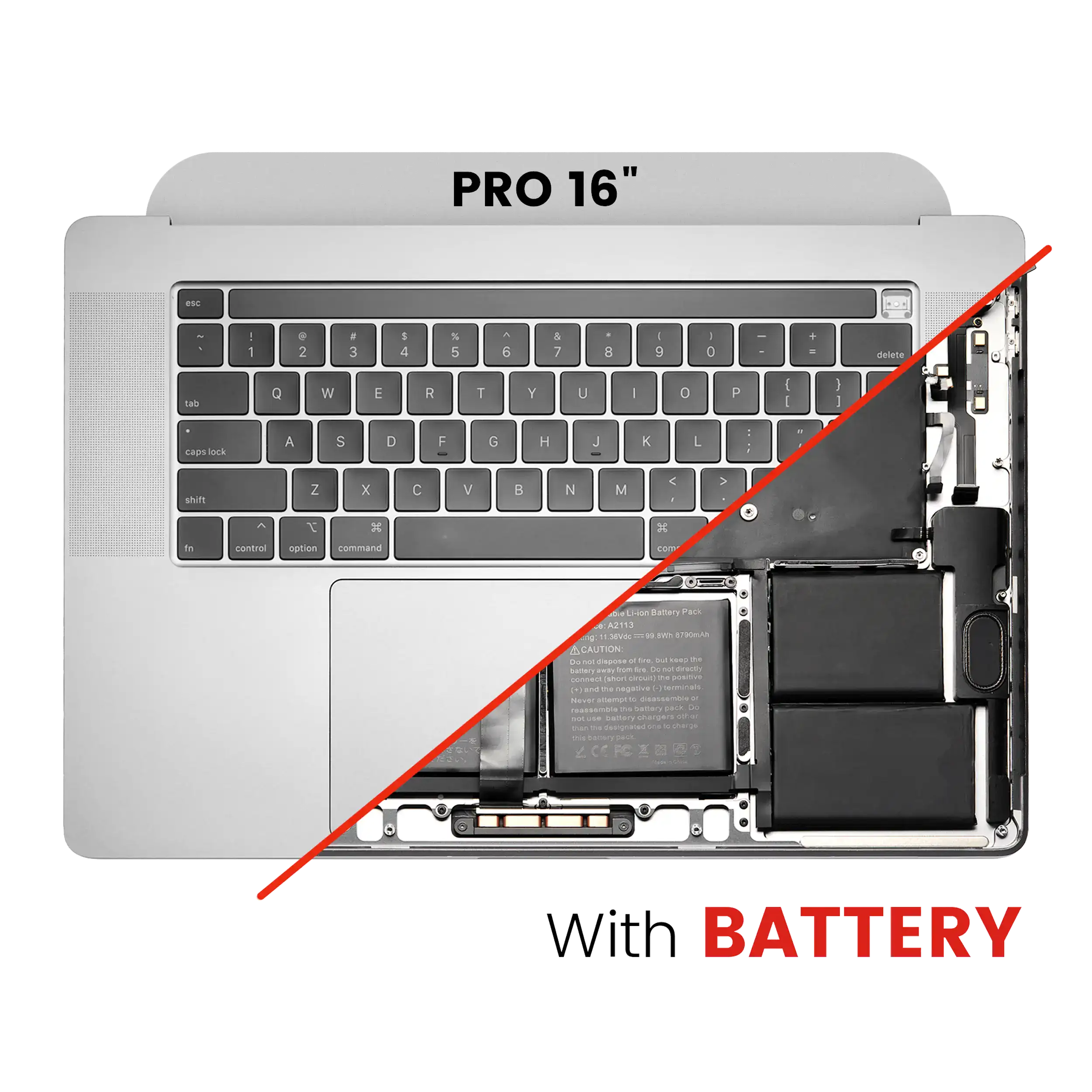 Top Case Assembly With Battery And Keyboard Compatible For Macbook Pro 16" (A2141 / Mid 2019) (Us English) (Used  Pull: Grade New) (Silver)
