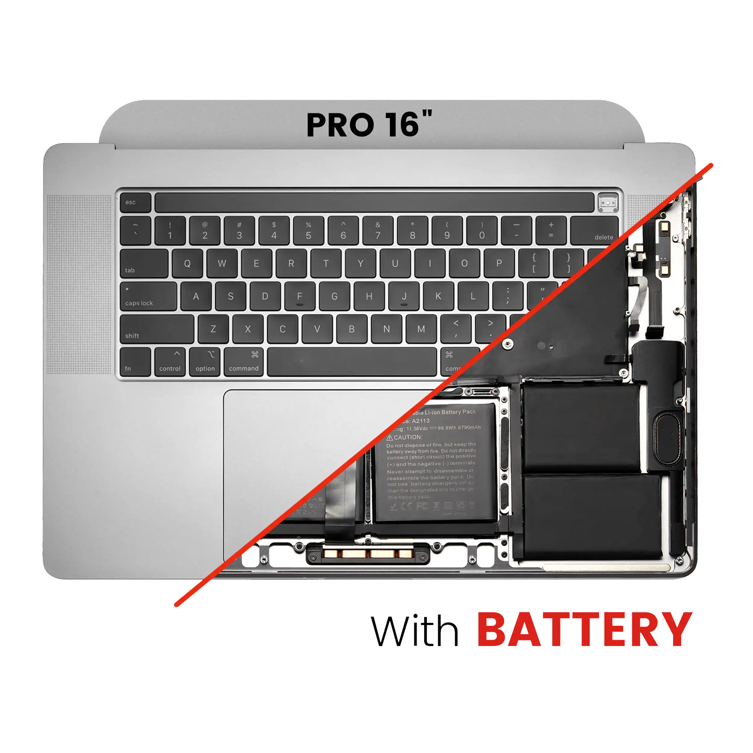 Top Case Assembly With Battery And Keyboard Compatible For Macbook Pro 16" (A2141 / Mid 2019) (Us English) (Used  Pull: Grade New) (Space Gray)