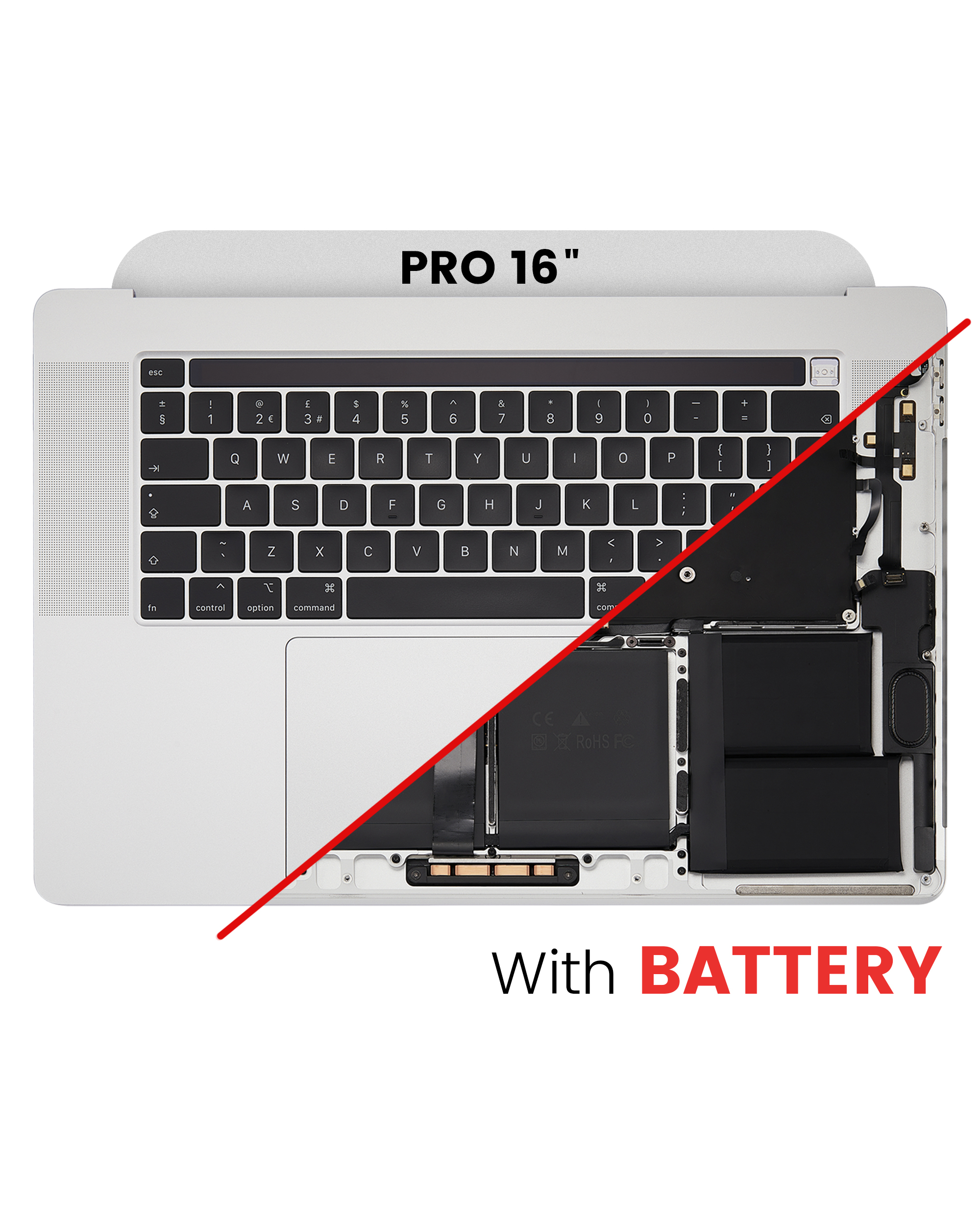 Top Case Assembly With Battery And Keyboard Compatible For Macbook Pro 16" (A2141 / Mid 2019) (Uk English) (Used  Pull: Grade New) (Silver)