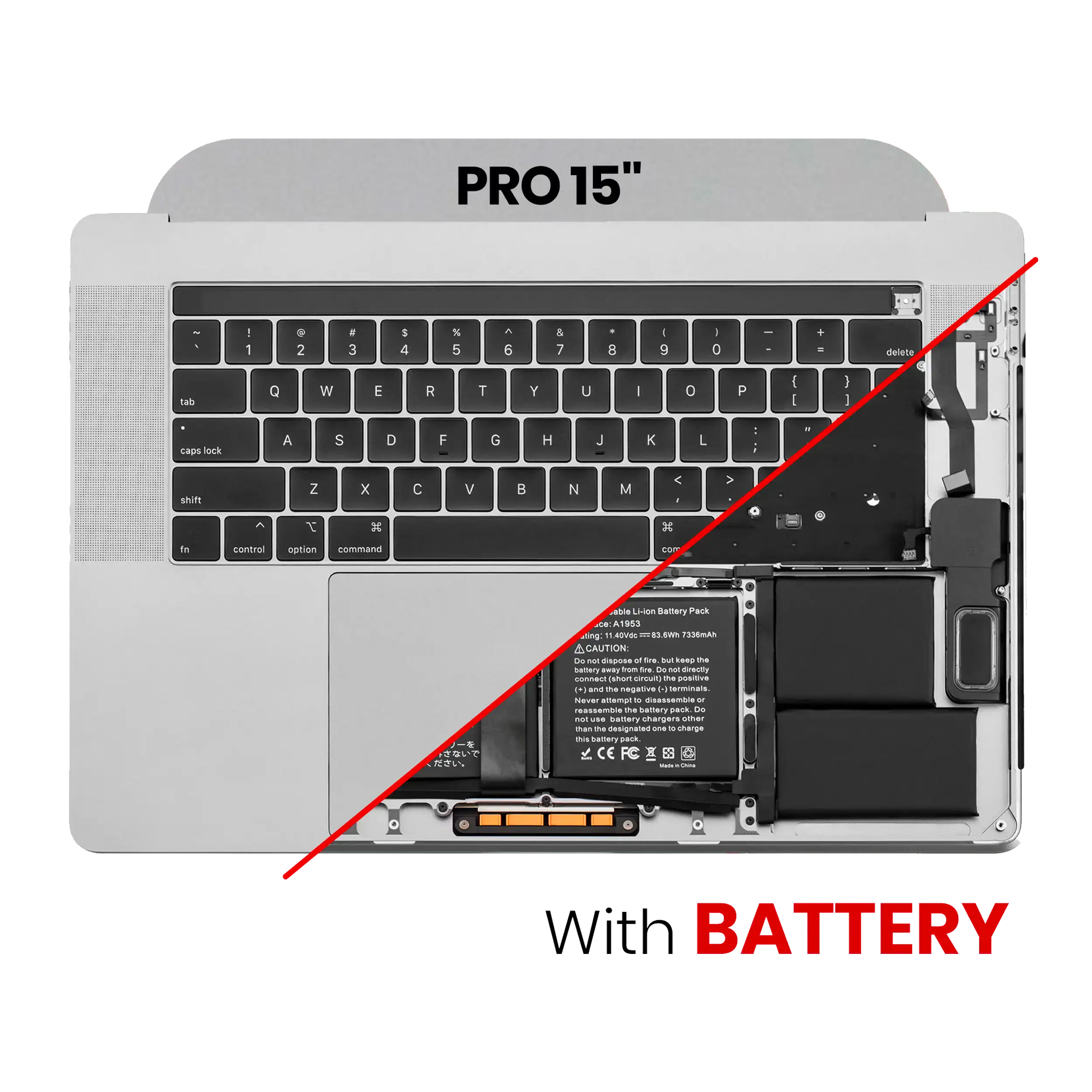 Macbook Pro 15" Touch Bar Top Case Assembly With Battery And Keyboard (A1990 / Late 2018 / Early 2019) - Space Gray
