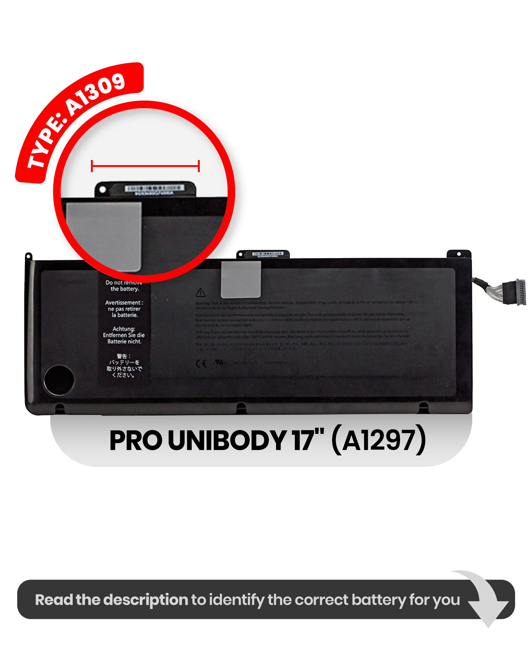 Battery (A1309) Compatible For Macbook Pro Unibody 17" (A1297 / Early 2009)