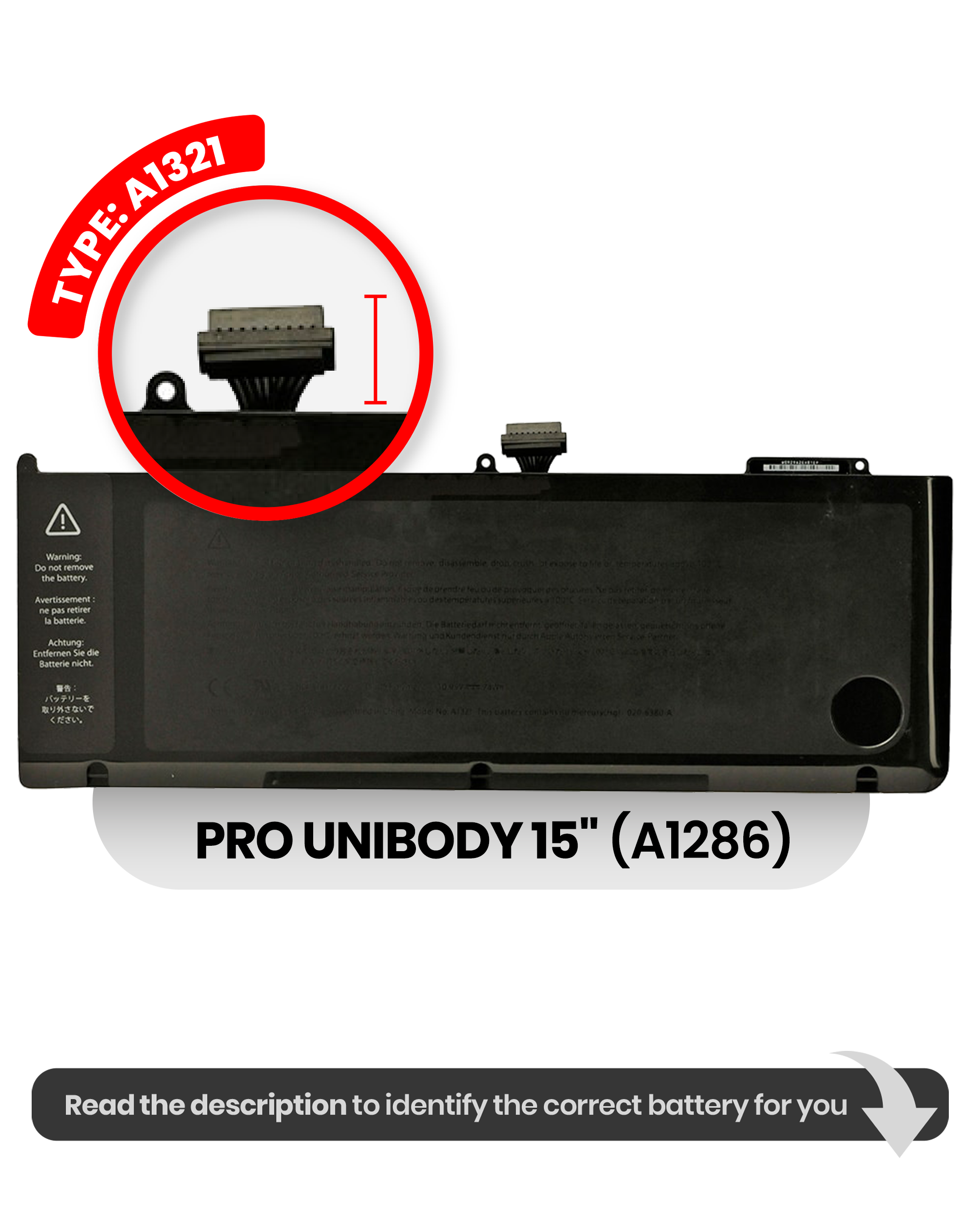 Battery (A1321) Compatible For Macbook Pro Unibody 15" (A1286 / Mid 2009 / Mid 2010)