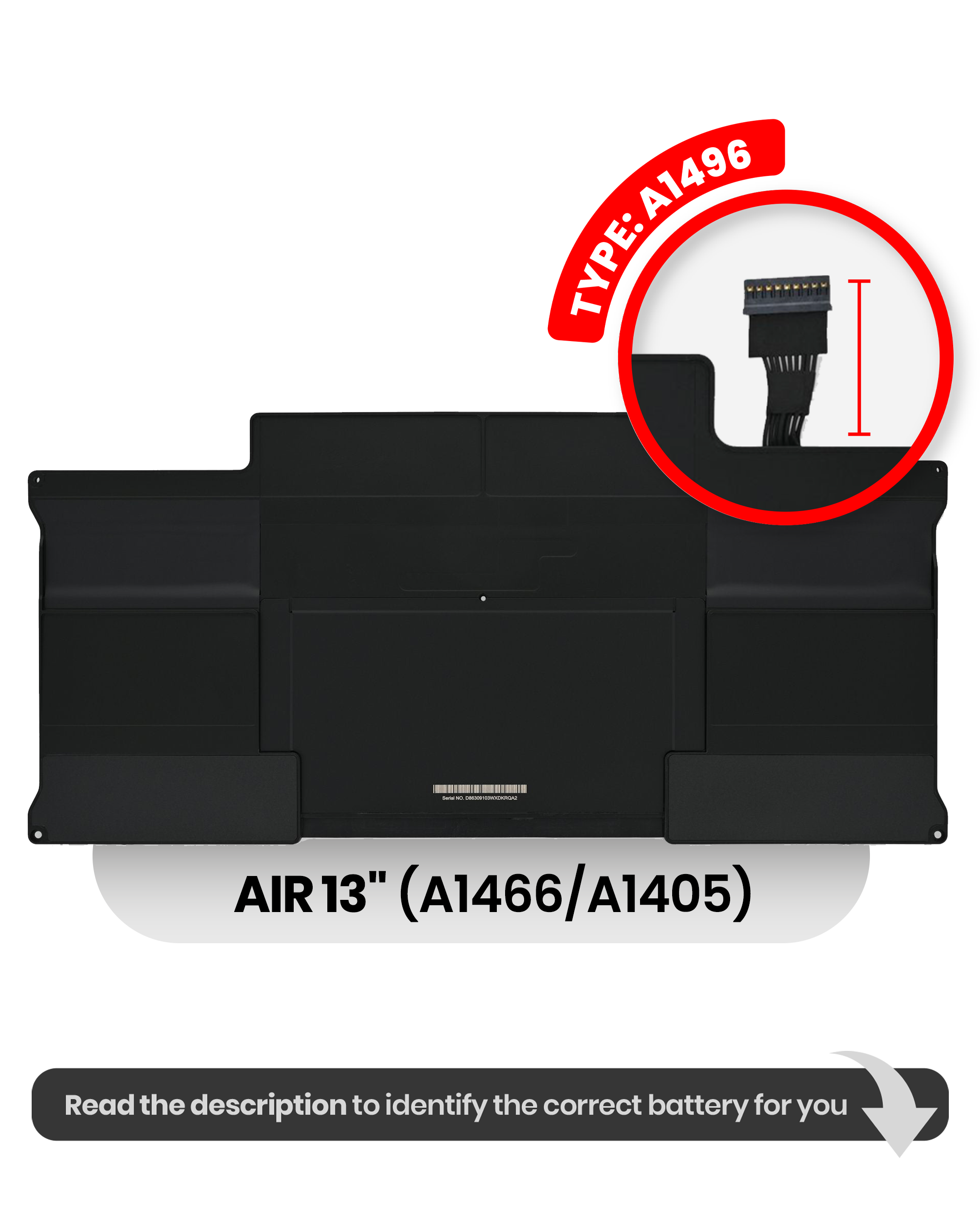 Battery (A1496) Compatible For Macbook Air 13" (A1466 / Mid 2012 / A1405 / Mid 2013 / Early 2014 / Early 2015 / Mid 2017)