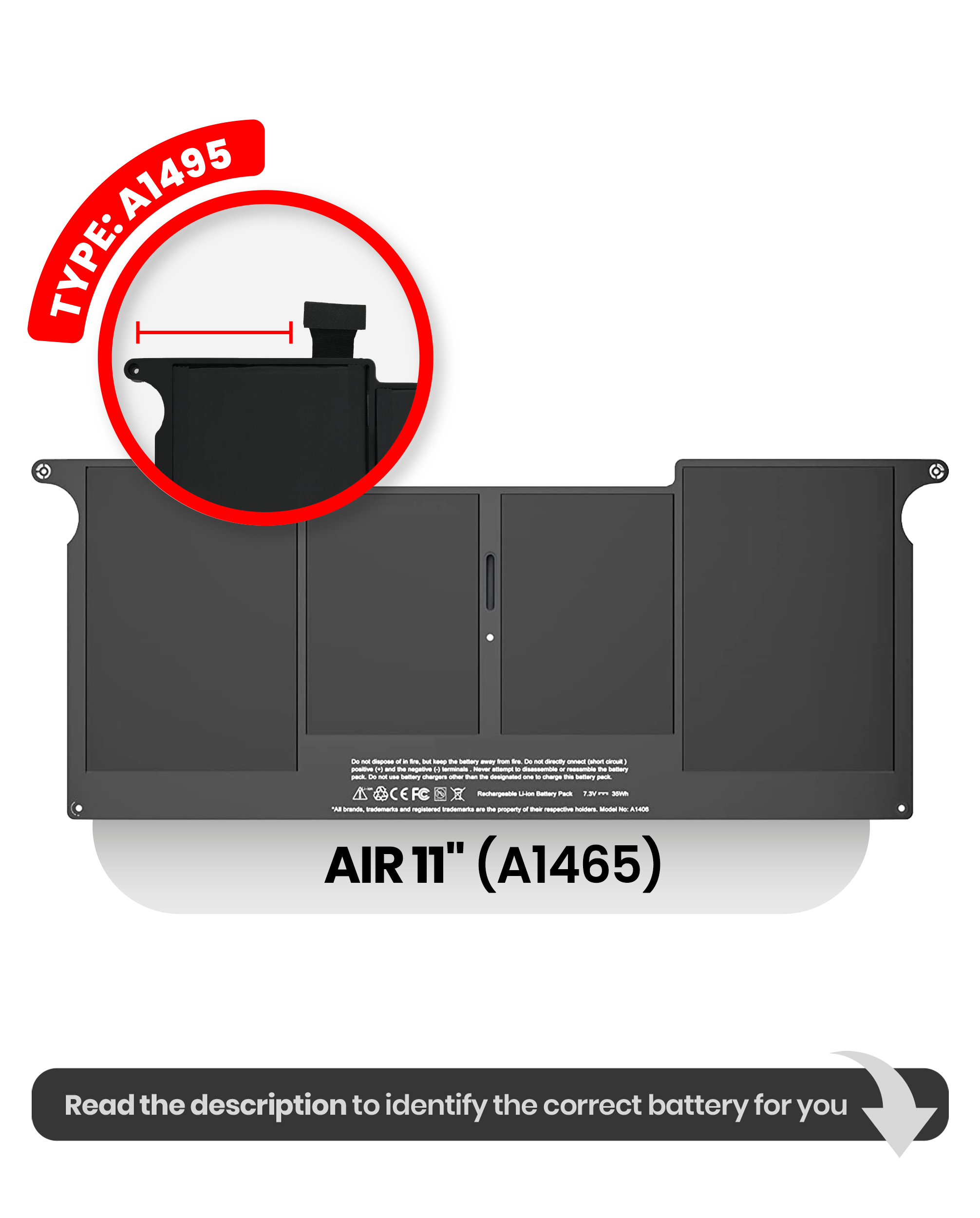 Battery (A1495) Compatible For Macbook Air 11" (A1465 / Mid 2013 / Early 2014 / Early 2015)