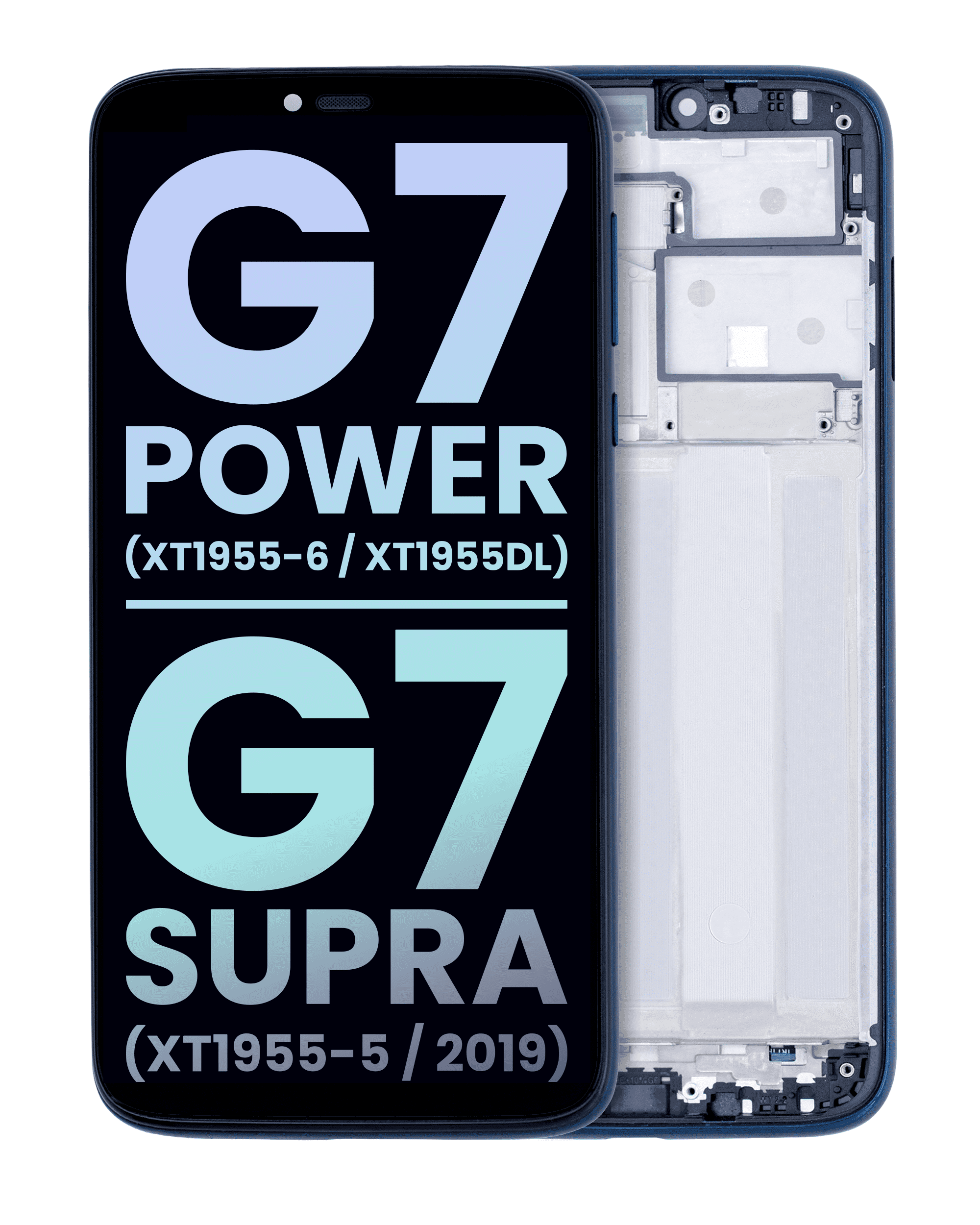 Lcd Assembly With Frame For Motorola Moto G7 Power / G7 Supra (Xt1955-6 / Xt1955Dl / Xt1955-5, 2019, Marine Blue)