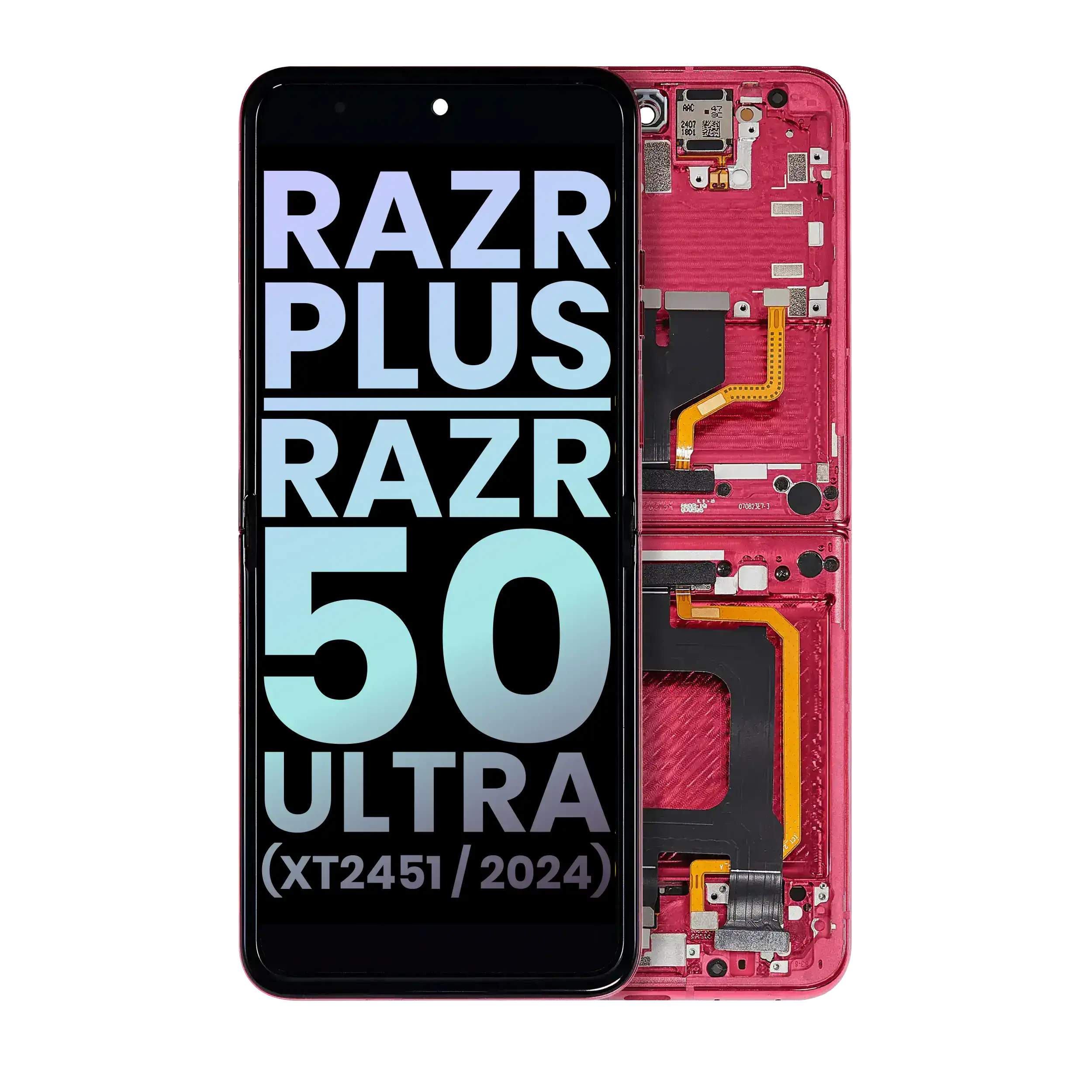 Inner Oled Assembly With Frame Compatible For Motorola Razr Plus / Razr 50 Ultra (Xt2451 / 2024) (Official - Not Aftermarket) (Hot Pink)
