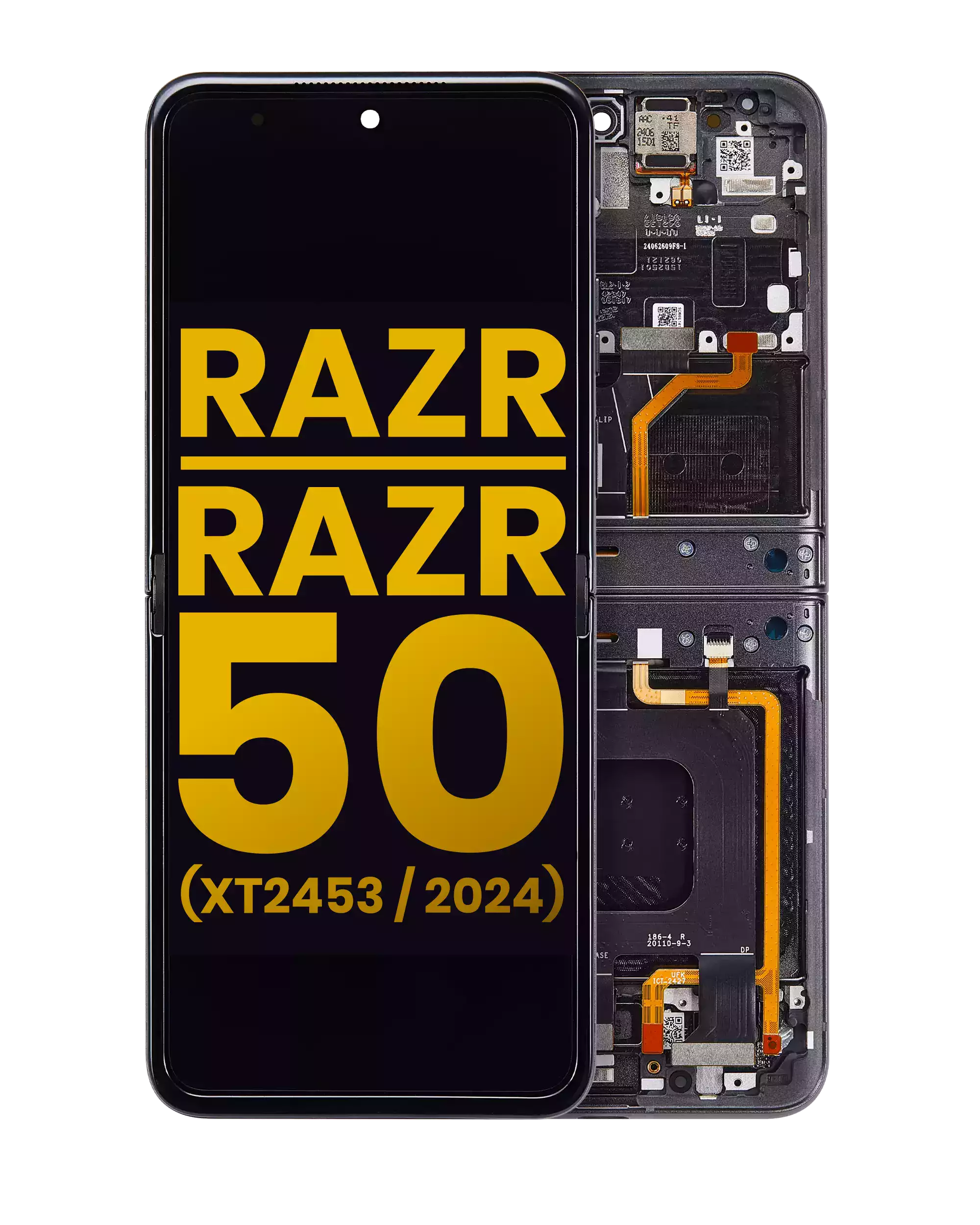 Main Oled Assembly With Frame Compatible For Motorola Razr 2024 / Razr 50 (Xt2453 / 2024) (Refurbished) (Koala Grey)