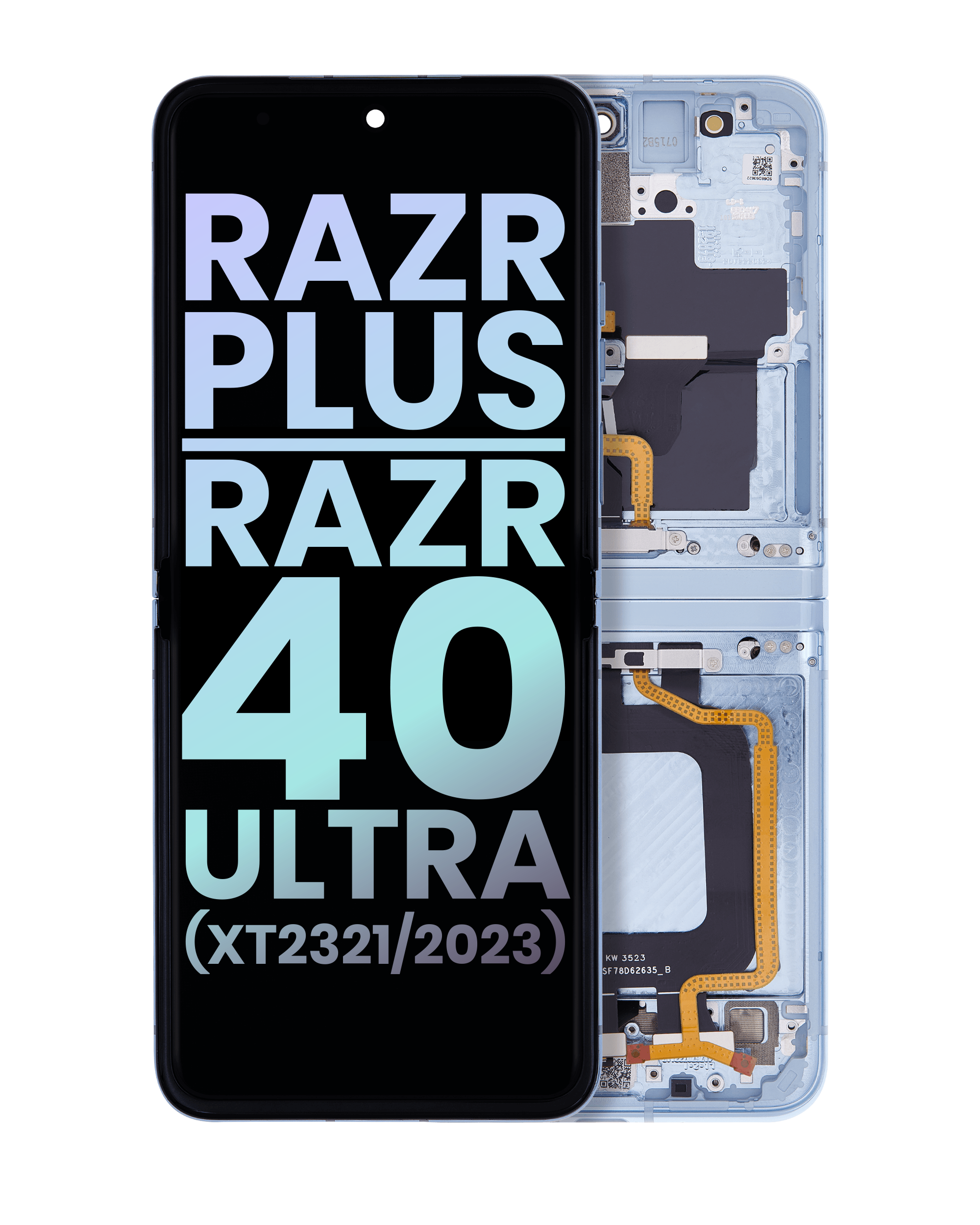 Inner Oled Assembly With Frame Compatible For Motorola Moto Razr Plus / Razr 40 Ultra (Xt2321 / 2023) (Official - Not Aftermarket) (Glacier Blue)