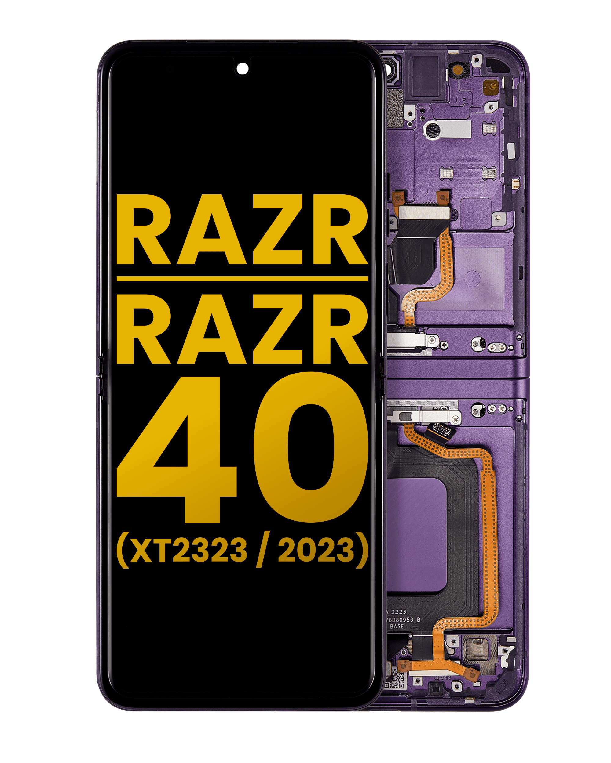 Main Oled Assembly With Frame Compatible For Motorola Razr 2023 / Razr 40 (Xt2323 / 2023) (Refurbished) (Summer Lilac)