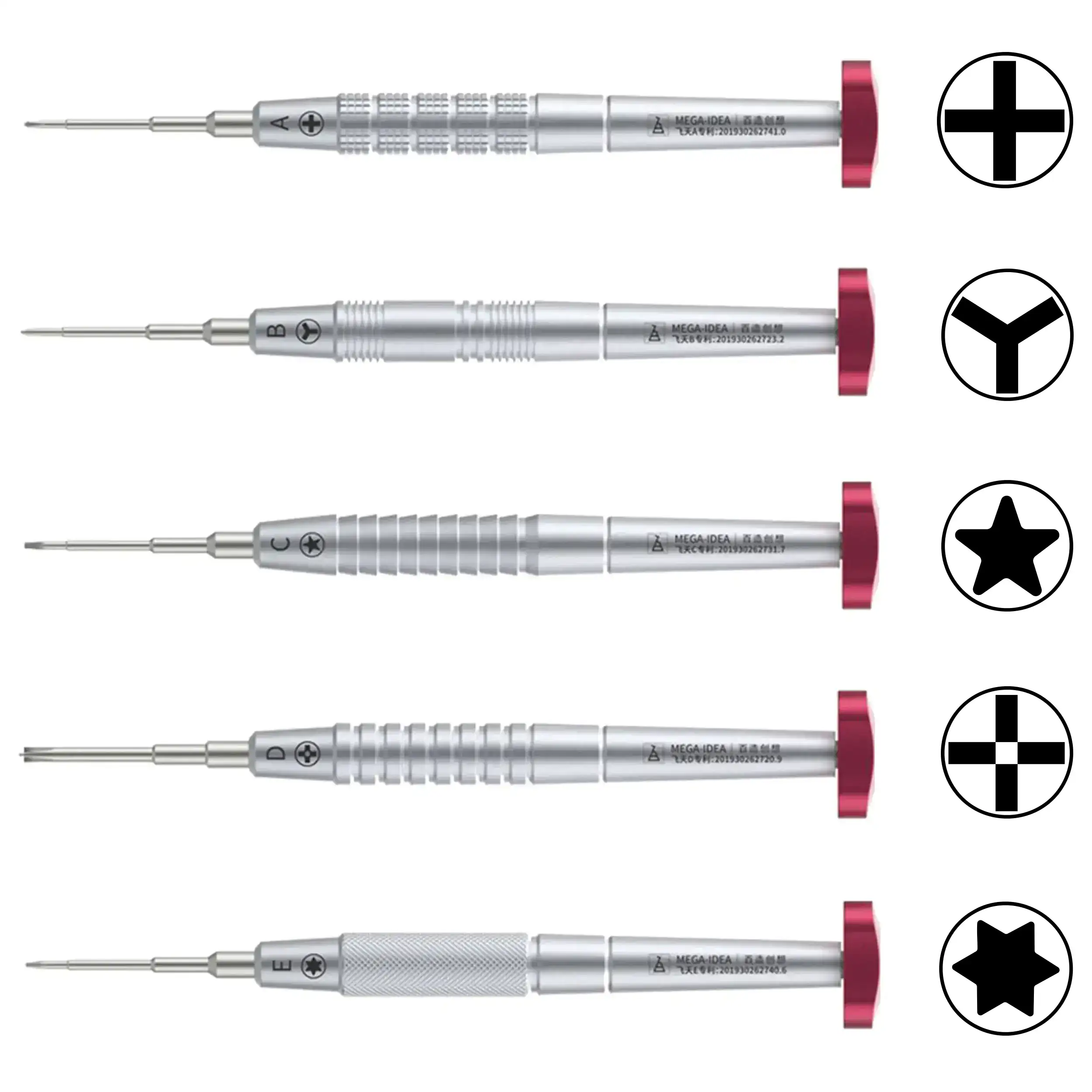 Iflying 2D Precision Screwdriver Kit (Crosshead 1.2Mm / Tri-Point Y0.6 / Pentalobe 0.8Mm / 2.5Mm Convex Cross / Torx T2) (Qianli)