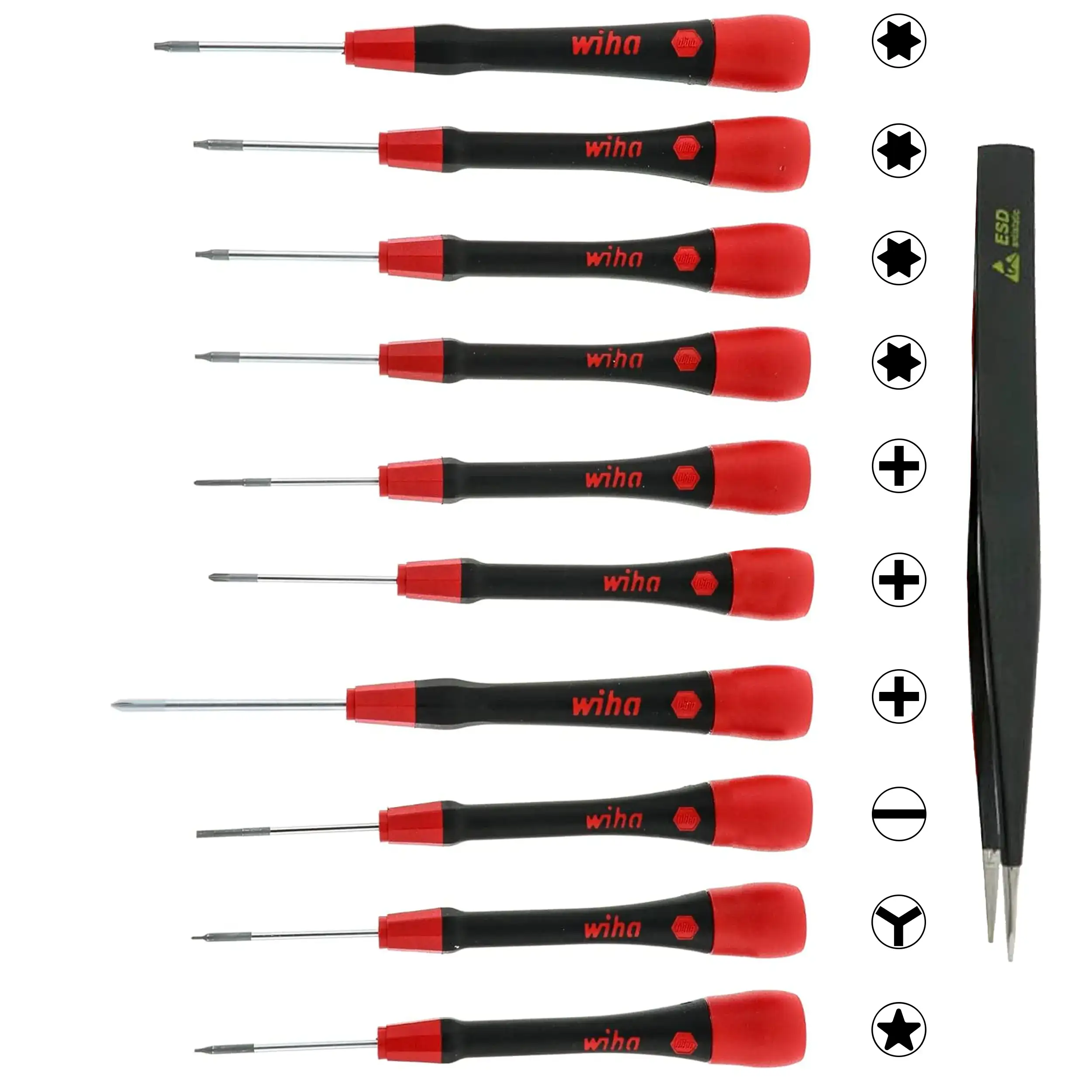 11 Piece Picofinish Precision Screwdriver And Tweezers Smartphone Technician Set (26198) (Wiha)