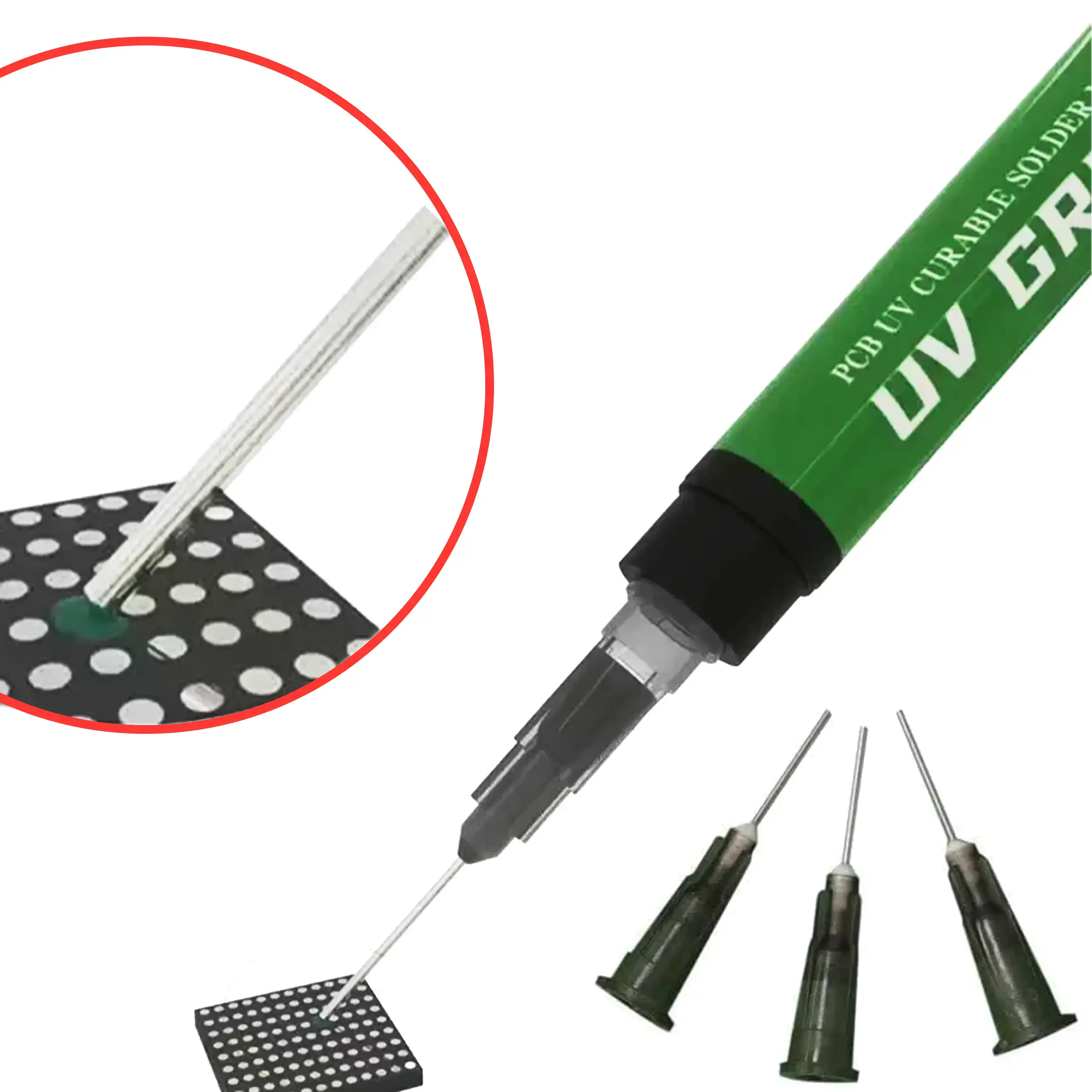 Pcb Uv Green Curable Solder Mask With 3Pcs 6Mm Super Thin Dispensers (2Uul)