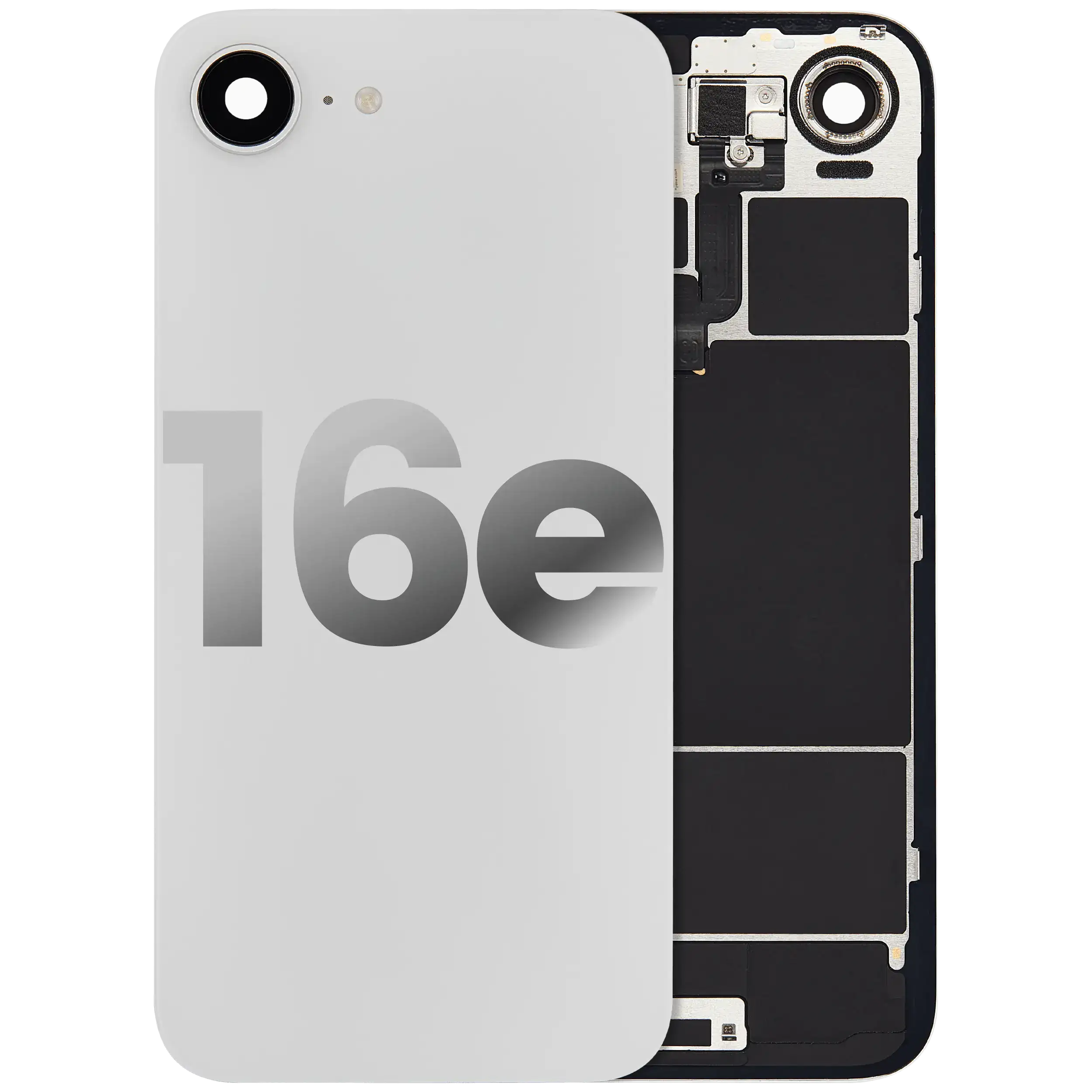 Back Glass With Steel Plate With Wireless Nfc Charging Magsafe Magnet & Flashlight Flex Compatible For Iphone 16E (Used Pull: Grade A) (White)