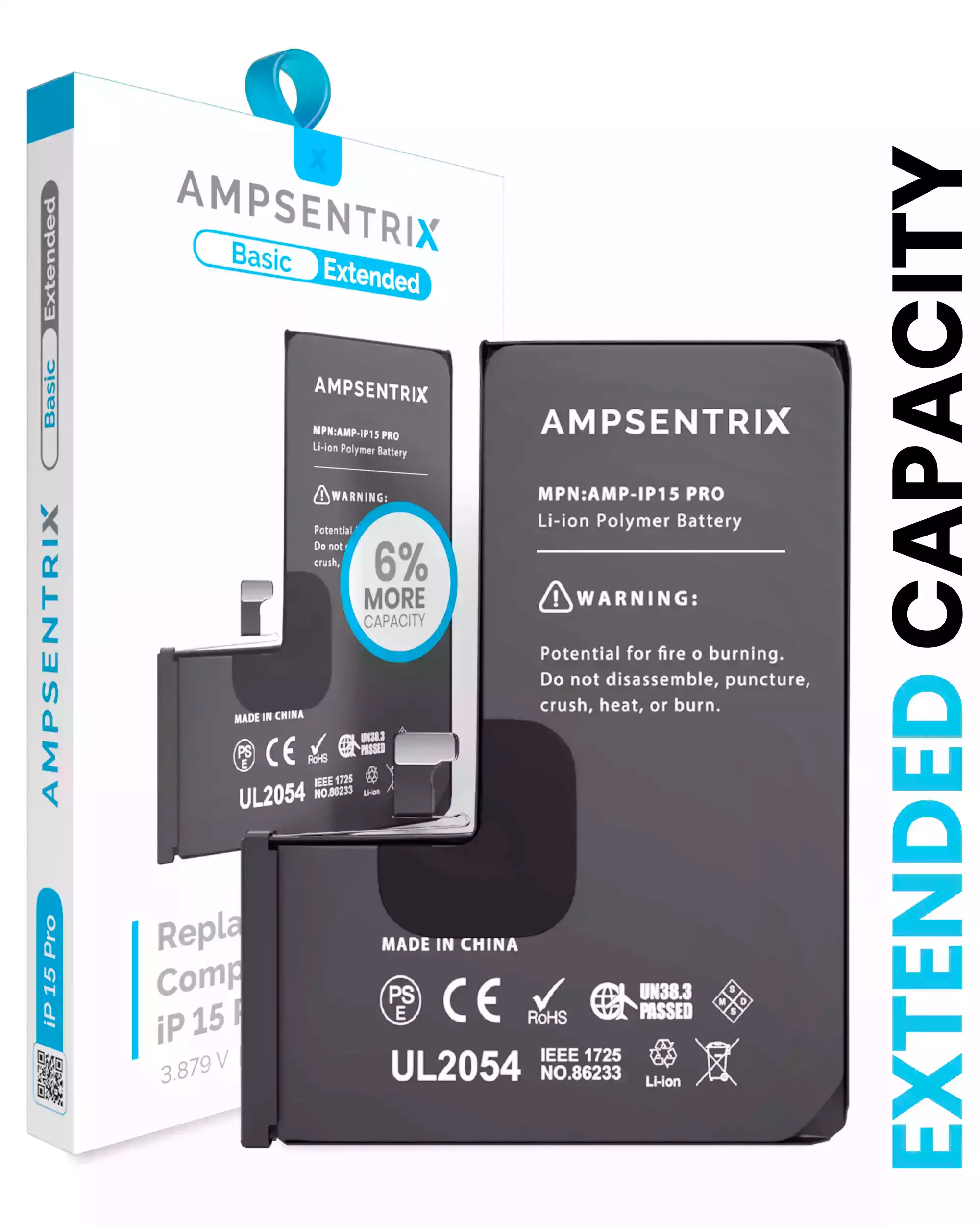 Replacement Battery Compatible For Iphone 15 Pro (Ampsentrix Basic Extended)