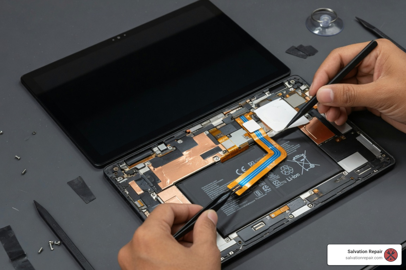 disconnecting the battery ribbon cable disconnecting the battery ribbon cable