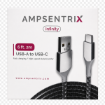AmpSentrix Infinity 6-foot USB-C to USB-A cable in silver