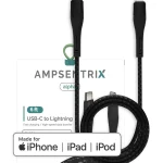 AmpSentrix Alpha MFi Lightning to USB-C Cable – 6 ft, Black