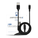 AmpSentrix Infinity USB-A to Lightning Cable (Non-MFi) – 6 ft in Black