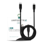 AmpSentrix Infinity USB-C to Lightning Cable (Non-MFi) – 6 ft in Black