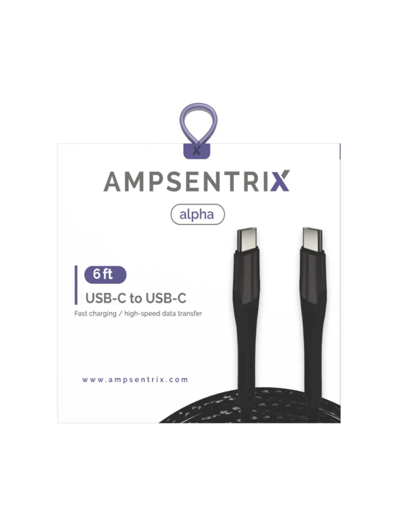AmpSentrix Alpha 100W USB-C to USB-C Cable – 6 ft, Black